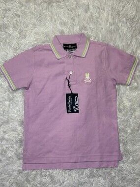 Psycho Bunny Kids Polo Shirt Pink Neon Tipped Pique Size 7/8 M New with Tags
